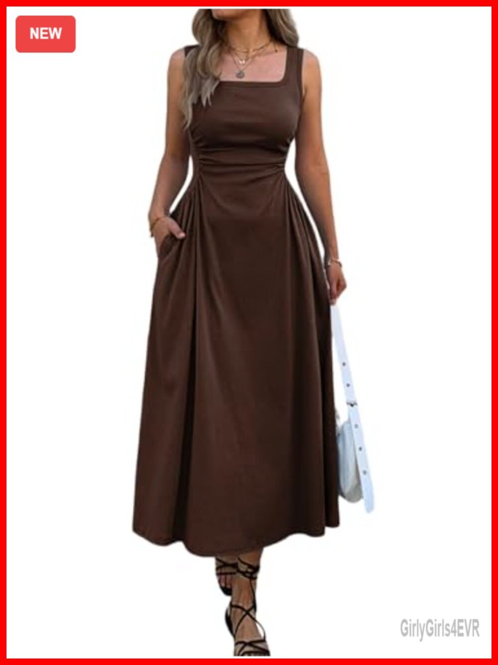 Square Neck Sleeveless Slim-Fit Maxi Dress with Pockets